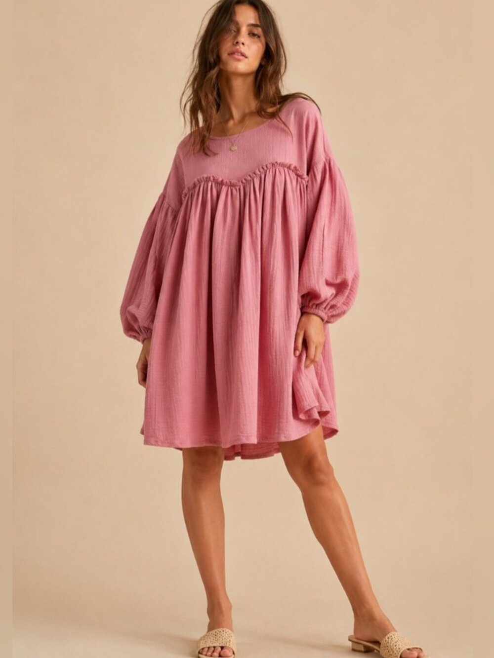 P2P 21" 🌷🌸💓🌸🌷 Easel Soft Pink Baby Doll Mini Dress